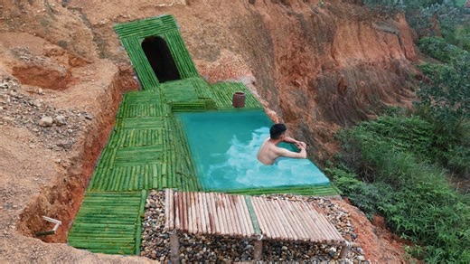 Amazing! Dig to build underground house and infinity swimming pool on the cliff