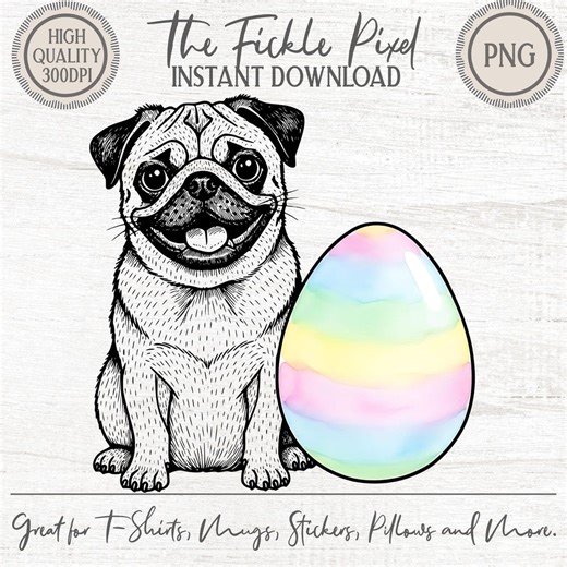 Pug Easter Egg PNG Clipart | Cute Dog Easter Graphic for DIY Crafts & Sublimation - Etsy