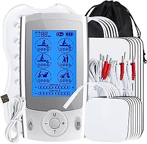 KEDSUM Dual Channel Rechargeable Tens Unit, 24 Modes Tens Unit Muscle Stimulator for Pain Relief Therapy, Electronic Pulse Massager Muscle Massager with 16 Pcs Electrode Pads