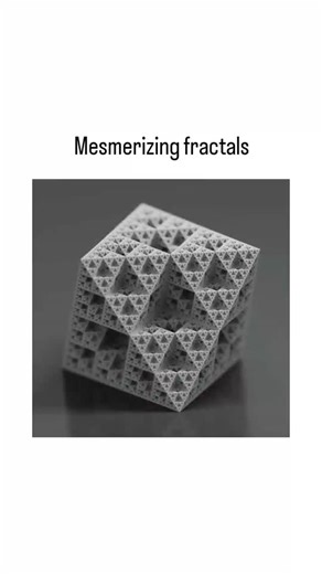 TrendSnap on Instagram: "This post showcases a 12-second animation of rotating 3D Menger sponges, fractal cubes that iteratively remove smaller cubes to create infinite surface detail while maintaining zero volume, captivating viewers with recursive complexity. Menger sponges exemplify Hausdorff dimension concepts from fractal geometry, introduced by Benoit Mandelbrot in 1975; studies like those in Fractals and Chaos (1991) link such patterns to real-world phenomena, including porous materials i