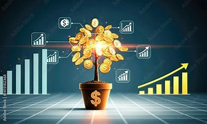 Tree with coins symbolizing financial growth and investment