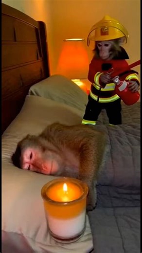 Baby Monkey thought there was a fire 🤣 #funny #funnyvideo #fire #scentedcandles #monkey #mom #usa