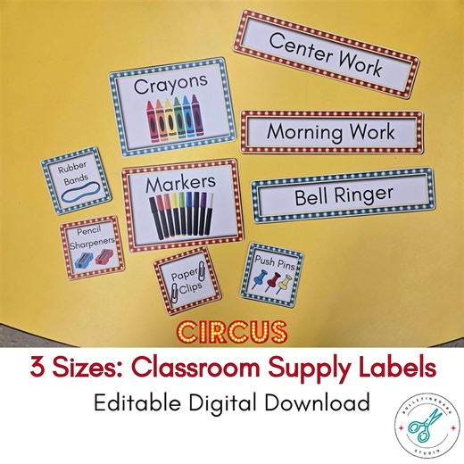 Circus Theme Editable Visual Classroom Supply Labels - Three Sizes - Carnival Decor for Teachers - Etsy UK
