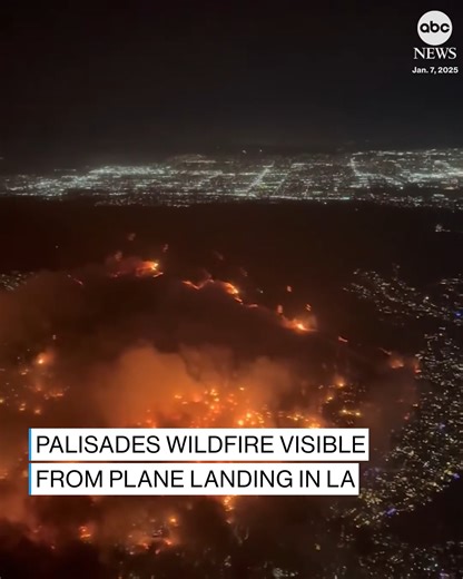 A plane landing into LAX airport in Los Angeles had a full view of the raging Palisades Fire against the backdrop of the dark night sky last week. Follow live updates: https://abcnews.visitlink.me/n3LZMV | ABC News