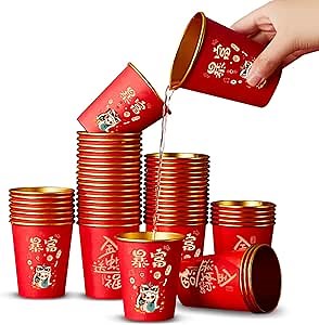 Chinese Wedding Paper Coffee Cups,50Pcs Thicken Hot Paper Cup Tea Cups for Hot Cold Drinks,2025 Paper Cups Red Paper Cups for Chinese Wedding Party,8 Ounces