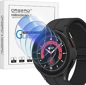 Amazon.com: Orzero (4 Pack) Compatible for Samsung Galaxy Watch 5 Pro 45mm 2022 Tempered Glass Screen Protector, 2.5D Arc Edges 9H HD Bubble-Free : Cell Phones & Accessories