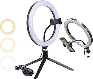 Selfie Ring Light with Desk Stand and Phone Holder, 10'' Desktop LED Circle Light, Phone Ring Light for Zoom, Webex, Teams, TikTok, Makeup, Live Streaming (10'')