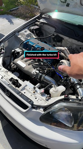 Just about finished. Only thing left to do is to relocate my fuel pressure regulator and re do my fuel return line. Sooo excited. #cartiktok #hondacivic #kswap #turbo #k24a #k24turbo #eksedan #civic