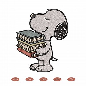 Snoopy Books Embroidery Design, Funny Snoopy Style, Machine Embroidery File, Cute Peanuts Digital Download, 3 Sizes - Etsy