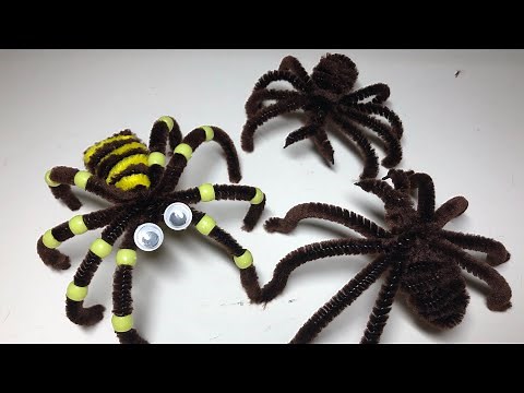 How to make spiders from chenille stems,easy spider making , fun craft for kids