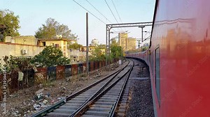 passenger train changing tracks with slow running on track at morning