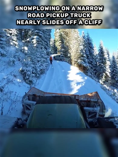 Snowplowing on a Narrow Road Pickup Truck Nearly Slides Off A Cliff #fyp #foryou #snowplowing #snow #asmr