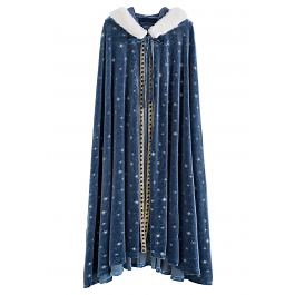 Sparkling Stars Self-Tie Velvet Hooded Cloak Halloween Costumes