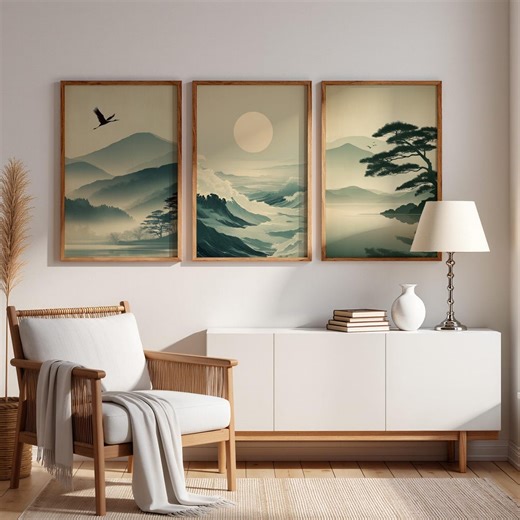 Japandi Landscape Prints, Vintage Asian Decor, Minimalist Gallery Wall (digital Download) - Etsy