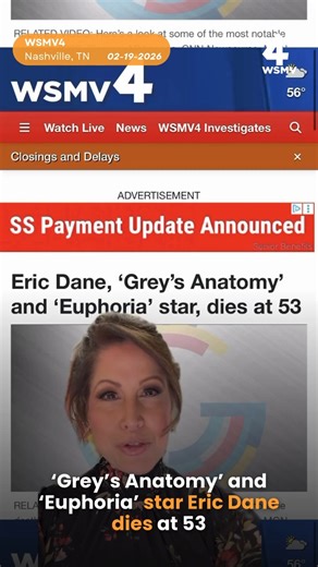 Eric Dane, the celebrated actor best known for his roles on “Grey’s Anatomy” and “Euphoria” and who later in life became an advocate for ALS awareness, died Thursday. He was 53. His representatives said Dane died from amyotrophic lateral sclerosis, known also as Lou Gehrig’s disease, less than a year after he announced his diagnosis. ➡️ https://tinyurl.com/22loszy5 | WSMV 4, Nashville