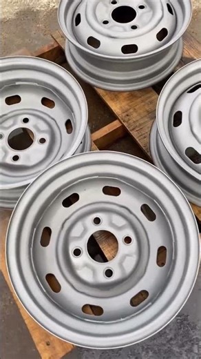 Bringing old steel wheels back to life! Wheels sandblasted, ready for powdercoat! #sandblast #wheels
