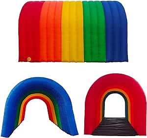 Rainbow Inflatable Tunnel Entrance Inflatable Tunnel Tent with Air Blower and Separable Mat for Wedding, Party, Outdoor Events