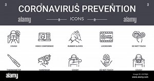 coronavirus prevention concept line icons set. contains icons usable for web, logo, ui/ux such as video conference, lockdown, thermometer, cough, do n Stock Vector Image & Art - Alamy
