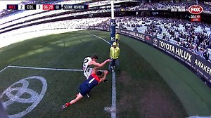 Magnificent goal-saving smother from Steven May! Follow today's action in the Macca's Match Centre: afl.to/2YDTm9Y | AFL