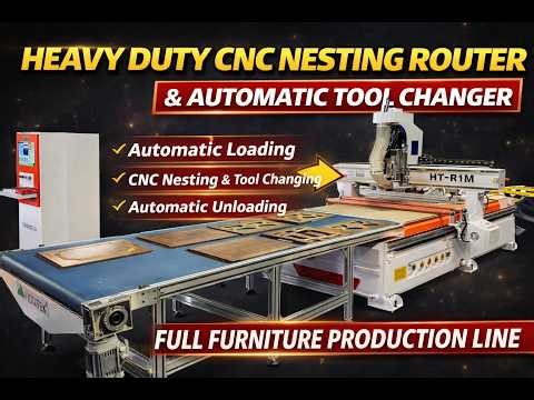 Heavy Duty CNC Nesting Router with Automatic Tool Changer | Full Line Furniture Production Machine