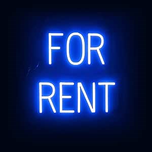 SpellBrite FOR RENT Sign | Sale-Related Sign with Neon Look, Blue LED Light Source | 16.4" x 15.0"