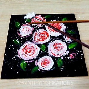 Easy Roses 🌹😃 Black Canvas Painting Acrylic | Paintify