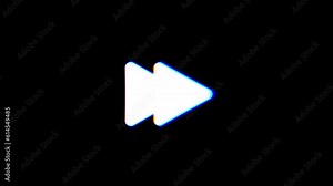 Intentional RGB distortion effect: shaking animation of the Fast Forward symbol, two overlapping arrows. White shape and black background. Stock Video