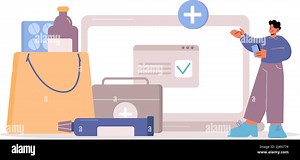 Telemedicine and online pharmacy concept. Electronic health record and digital medical prescription flat cartoon vector illustration. Patient buys pil Stock Vector Image & Art - Alamy
