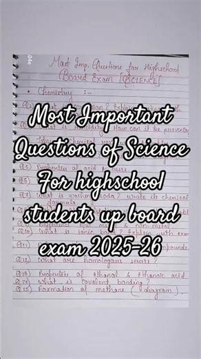 most important questions for highschool students ( science) up board 2025-26#upboard #exam #science