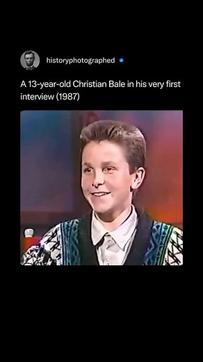 History Photographed on Instagram: "A 13-year-old Christian Bale's first interview in 1987 saw him calmly discuss his lead role in Steven Spielberg's Empire of the Sun, revealing a surprisingly mature and composed demeanor for his age. ⁠ ⁠ During the chat, he expressed his desire to be treated like a normal kid despite his newfound fame, which nearly led him to quit acting shortly after.⁠ ⁠ Credit: @nbcuniversal"