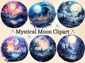 Mystical Moon Clipart: Watercolor Celestial PNG Bundle (digital Download) - Etsy