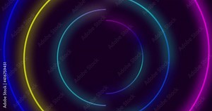 Abstract seamless loop of neon circle. Blue and purple neon circles abstract futuristic hi-tech motion background seamless loop. 4K video motion animation