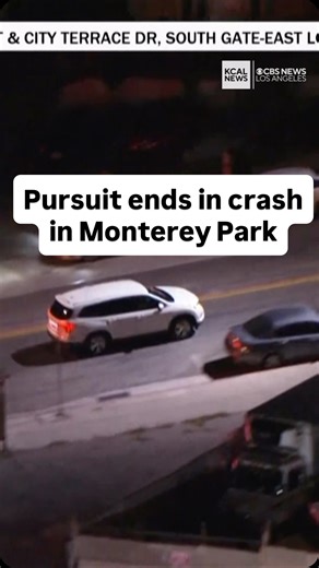 A police pursuit comes to a crashing end in Monterey Park. Just before 11pm Tuesday night, half a dozen LAPD cars and a helicopter chased three shooting suspects in a white SUV from Boyle Heights to Monterey Park. The pursuit ended when the SUV caught air and crashed at Corporate Center Drive and West Ramona Boulevard. Police arrested all three suspects. #carchase #pursuit #montereypark #cbs #kcal #kcalnews #losangeles #socal #california | CBS LA