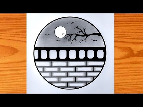 How to Draw a Scenery in a Circle with Pencil | Easy Pencil Sketch for Beginners
