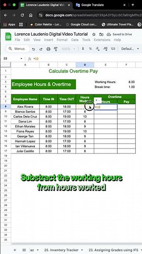 Calculate Overtime Pay in Google Sheets