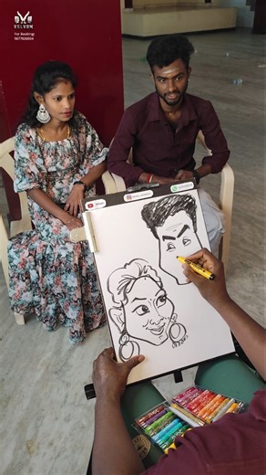 VELVOM on Instagram: "Live caricature drawing by velvom.👍 Book your events now 👉whatsapp - 9677036054 👉For more details Lets make your event unforgettable 🥰❤️💥 We offer more than just 👉live caricatures! 🤝👇We also have 👉Live portraits 👉Live digital caricatures 👉Live glitter art 👉Live magic shows 👉Live VR gaming experiences. 👉Mehandi artists 👉Live Signature artists 👉Instant wodden keycgain counters 👉Guests memorable Family finger print tree 👉 for more details kindly whatsapp - 96