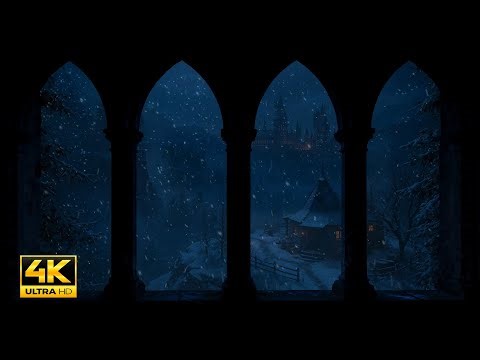 Snowy Night at Hogwarts 🏰❄️ 4K Window View | Wind Sounds & Harry Potter Ambience for Sleep & Focus