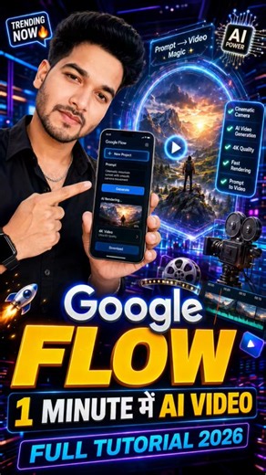 🔥 Google Flow AI Tutorial 2026 | 1 Minute Me Cinematic AI Video Kaise Banaye? #shorts #shortsfeed