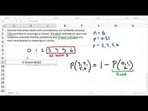 Eric's Statistics Lecture: Binomial Probability Example on Excel - At Least 3 Successes