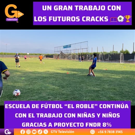Continúa el trabajo de la escuela de fútbol El Roble, Ahora con más y mejores implementos gracias a la adjudicación del FNDR 8% del Gobierno Regional de O’Higgins, recursos que permiten tener mallas para los arcos, balones de fútbol y todo para que los futuros cracks del balompié puedan desarrollartodas sus habilidades. | GTV Televisión