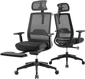 Office Chair,Reclining High Back Desk Chair,Tilt and Lock,Large Ergonomic Home Mesh Computer Swivel Task Chair with Adjustable Lumbar Support and Headrest,Retractable Footrest,Hanger and 3D Armrests