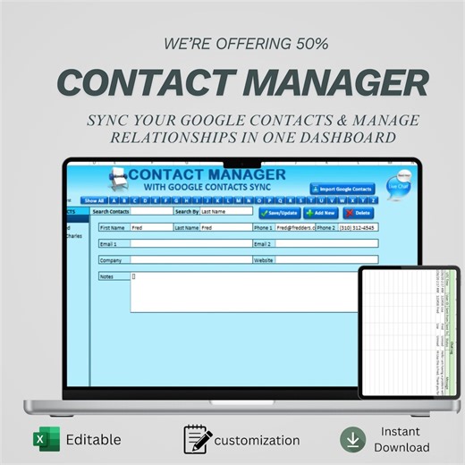 Contact Manager Excel Template | Google Contacts Sync Spreadsheet | Small Business CRM Lead Tracker & Relationship Management Tool - Etsy UK