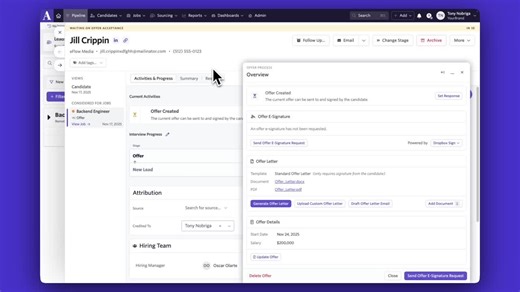 📝 Docusign Integration Now Available in AshbyYou can now use your company Docusign account when sending out offer letters and E-signature documents from Ashby. Embedded e-signing has been one of… | Ashby