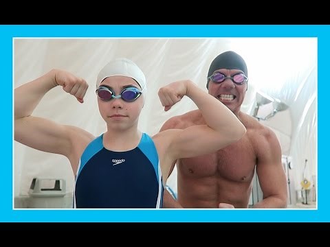 KATIE TRIES DAD'S SWIM WORKOUT | Flippin' Katie