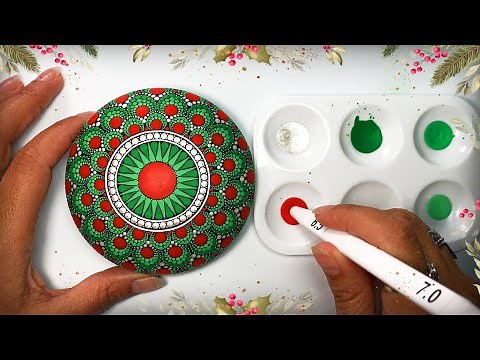 Christmas Mandala Dot Art Rock Painting - How To Step By Step Tutorial - Satisfying & Relaxing Video
