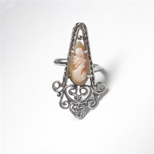 Sterling Silver Hand Carved Long Head Person Shell Cameo Wire Design Ring 1940's Vintage - Etsy