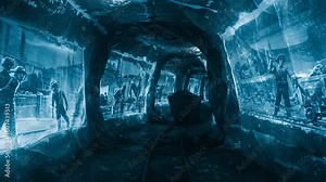 An Inside Look into the Abandoned Salt Mine Tunnel with the old Miners Figures