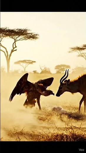 Vulture Dive-Lands to Scare Off a Hyenaハゲワシが急降下してハイエナを追い払う