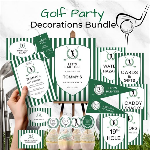 Golf Theme Party Decorations Template Bundle, Lets Par-tee Printable Invitation, Signage, Edit in Canva - Etsy