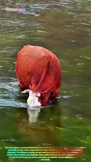 Satisfying Aquatic Grazing: Watch a Brown Cow Feast on Water Plants! 🐂🌿